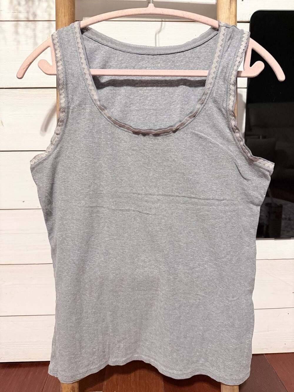 Vintage Faded Glory Lace lined Tank Women Lg Gray Basic Casual